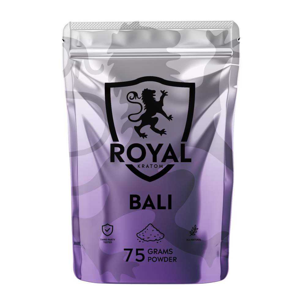 A package of Royal Kratom Bali powder packed with 75 grams of powder
