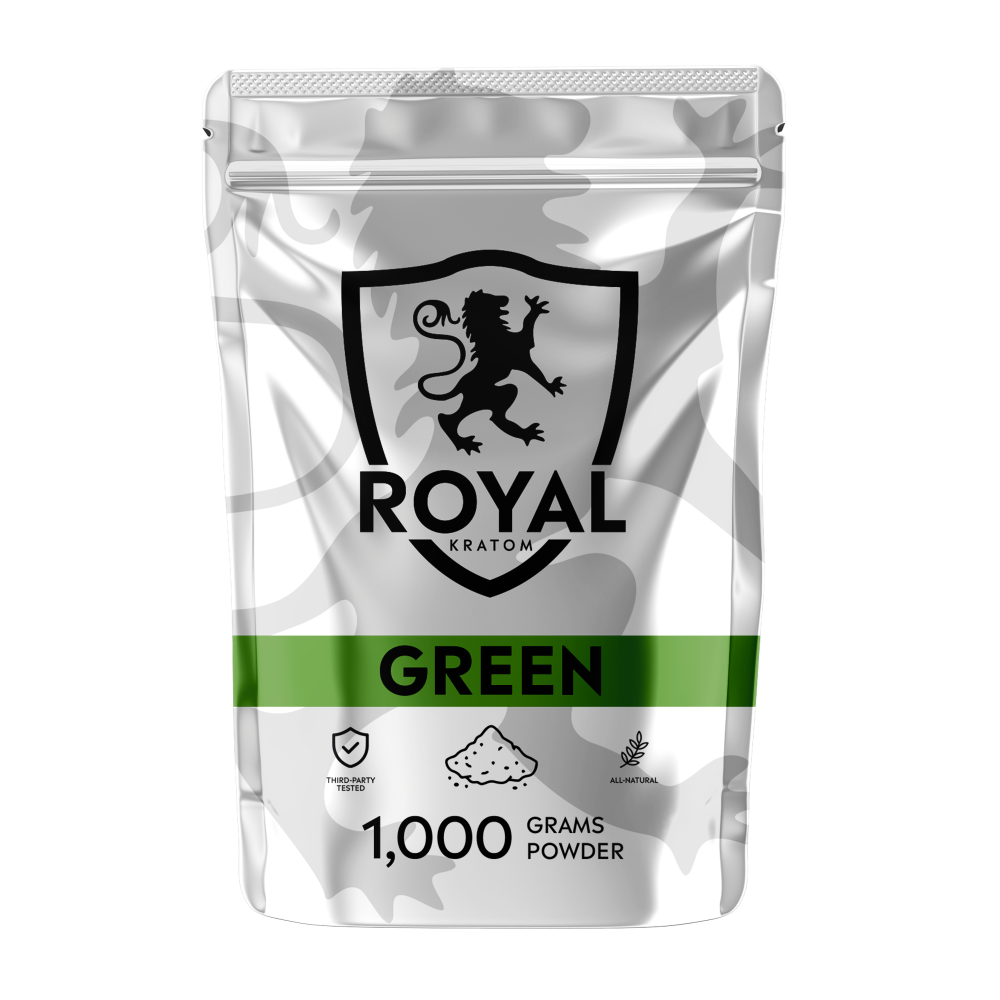 A package of Royal Kratom Green Vein powder packed with 1000 grams of powder