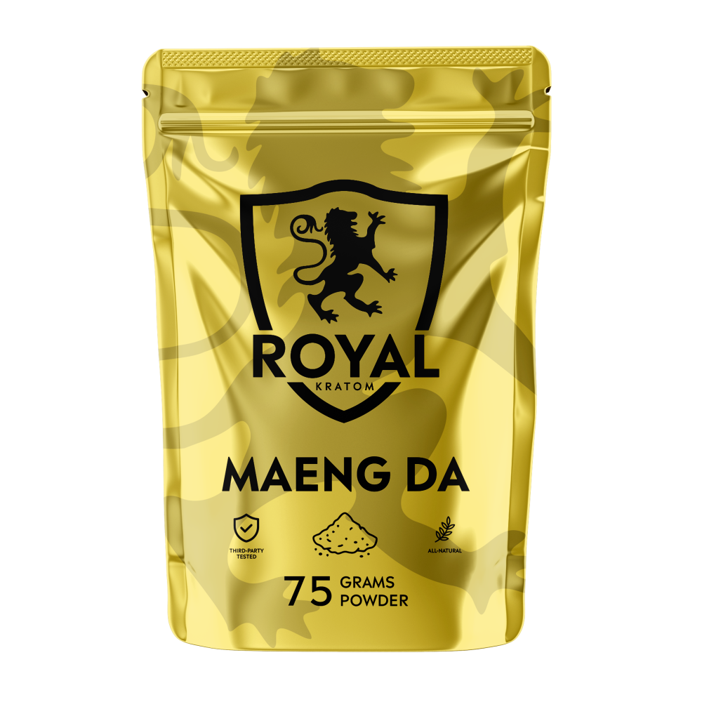 A package of Royal Kratom Maeng Da powder packed with 75 grams of powder