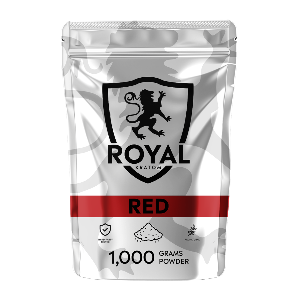 A package of Royal Kratom Red Vein powder packed with 1000 grams of powder