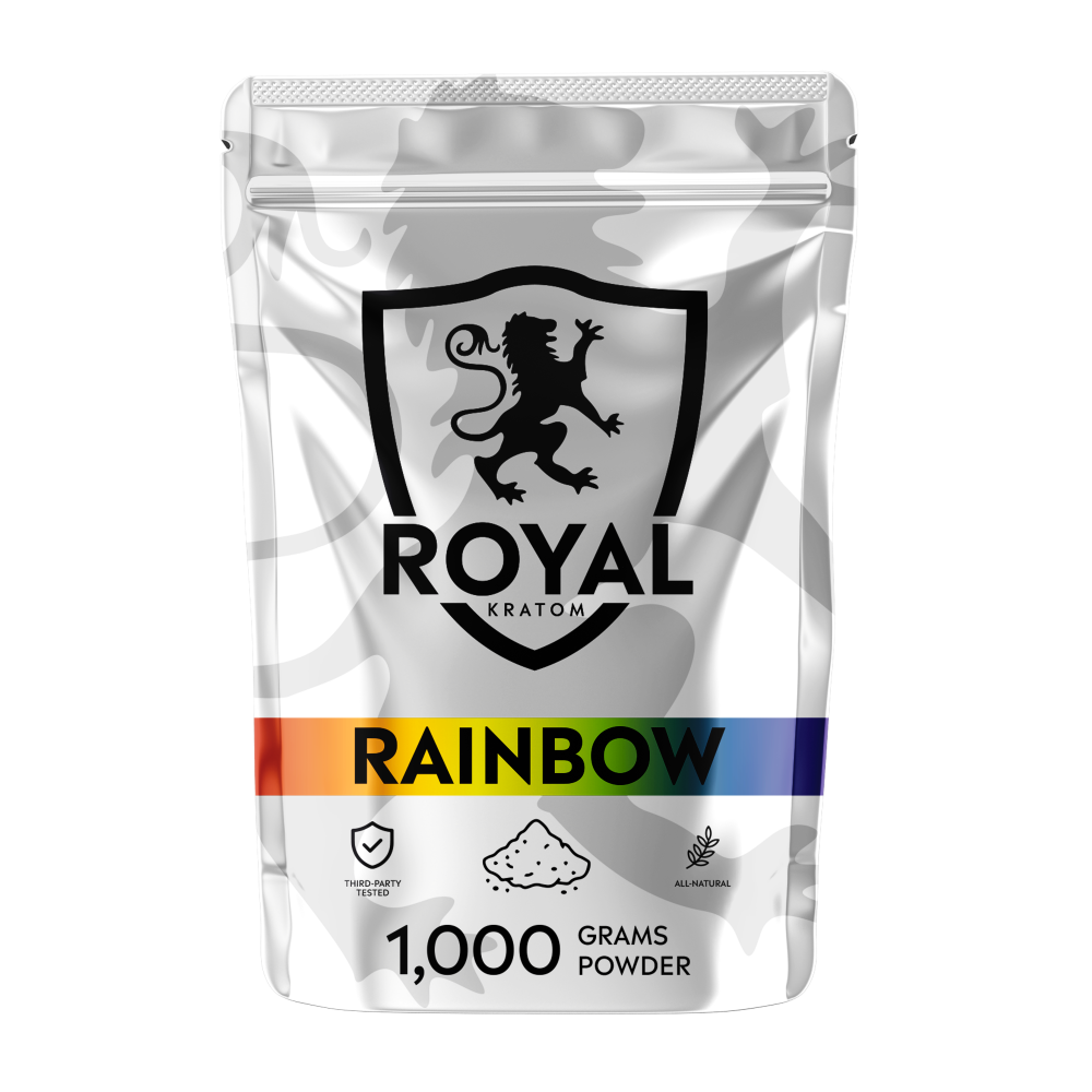 A package of Royal Kratom Rainbow Blend powder packed with 1000 grams of powder