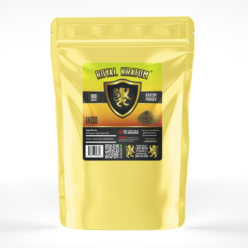 A package of Royal Kratom Indo powder packed with 1000 grams of powder
