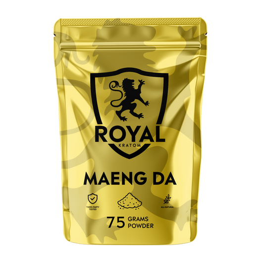 A package of Royal Kratom Maeng Da powder packed with 75 grams of powder