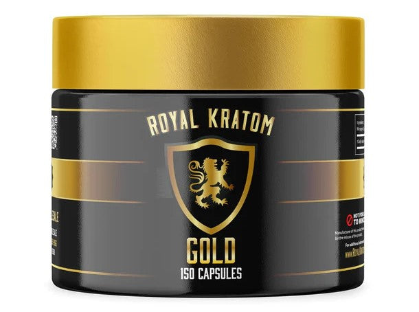 Jar of gold kratom capsules