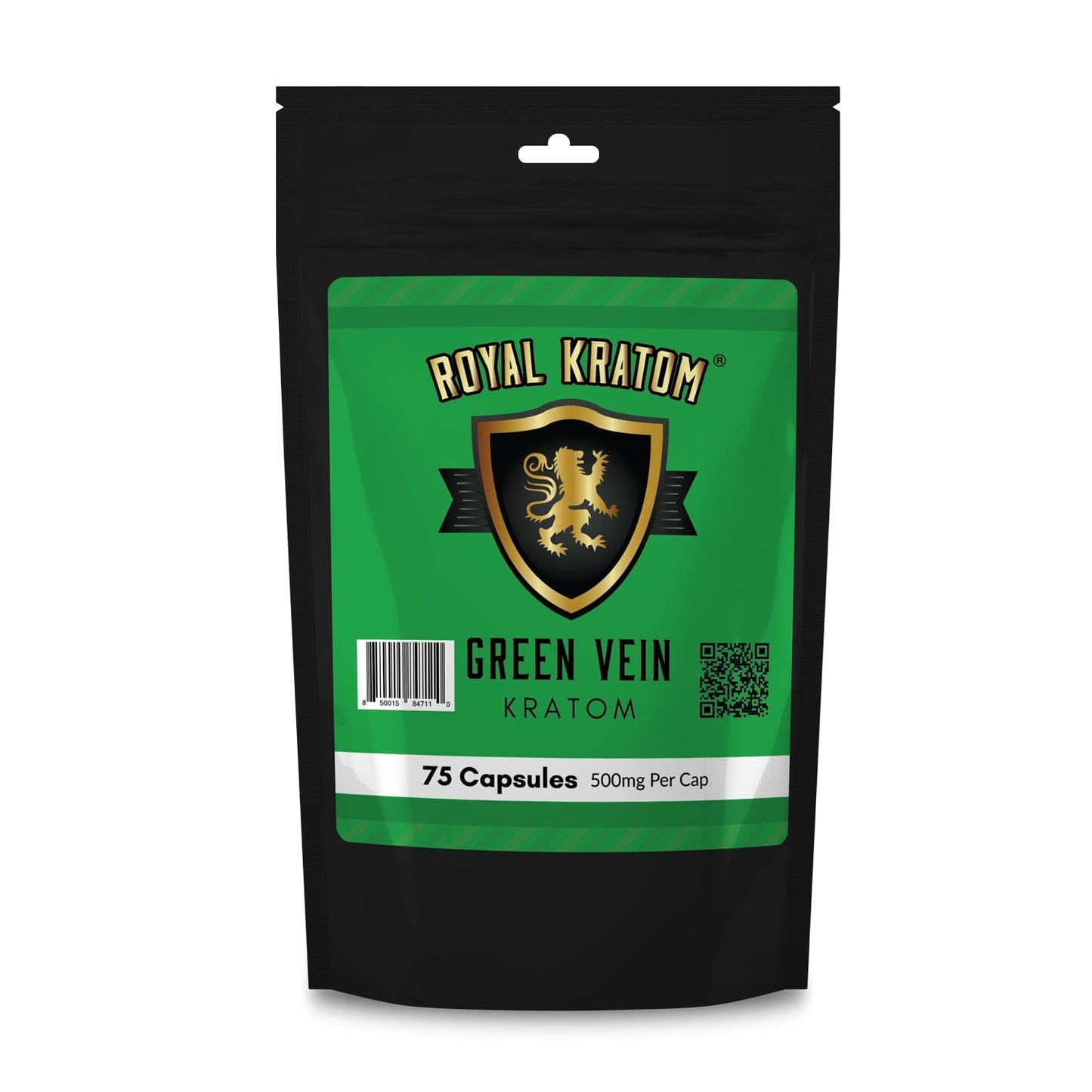 Royal Kratom green vein kratom capsules 75 count front packaging