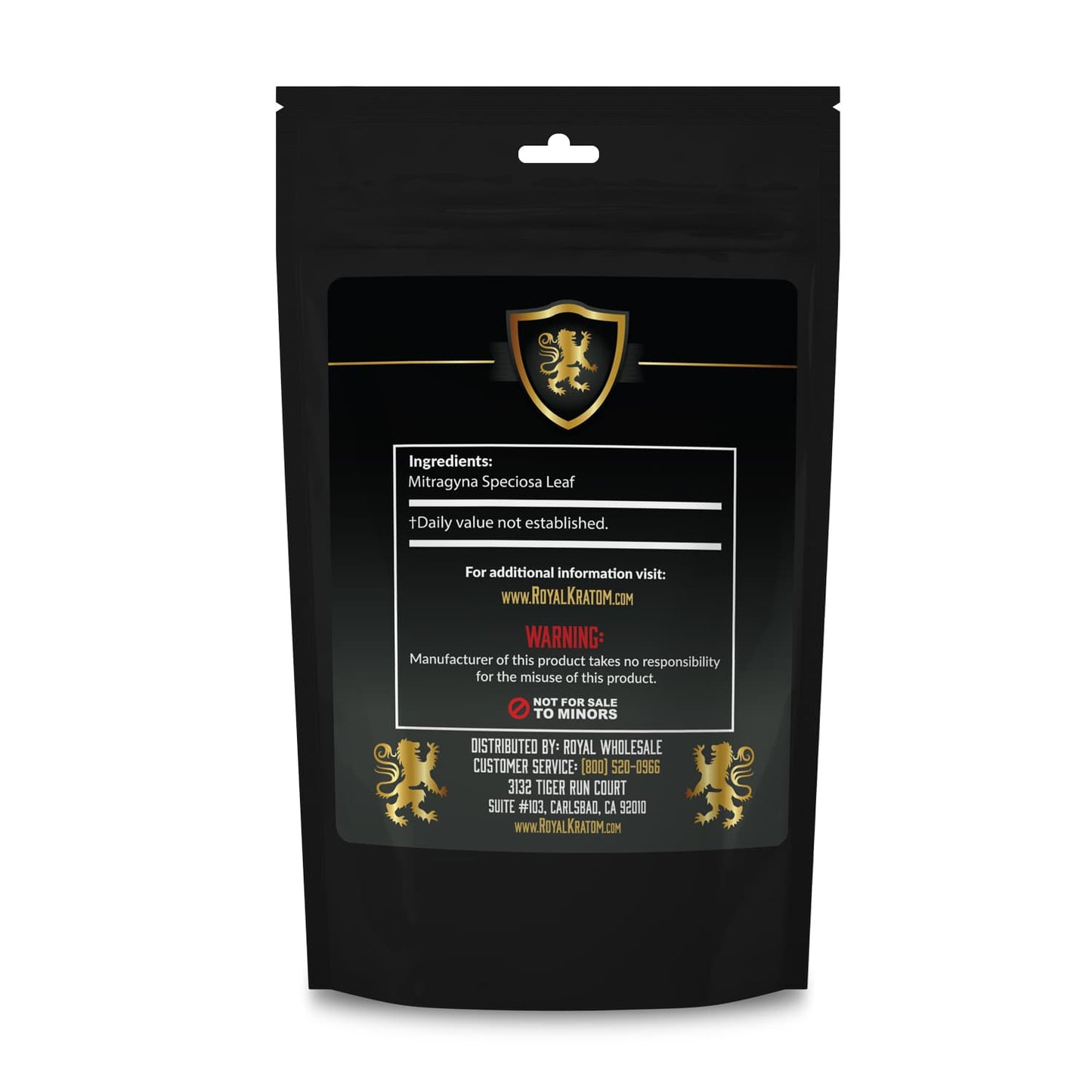 Royal Kratom Rainbow Kratom Blend Powder back of package